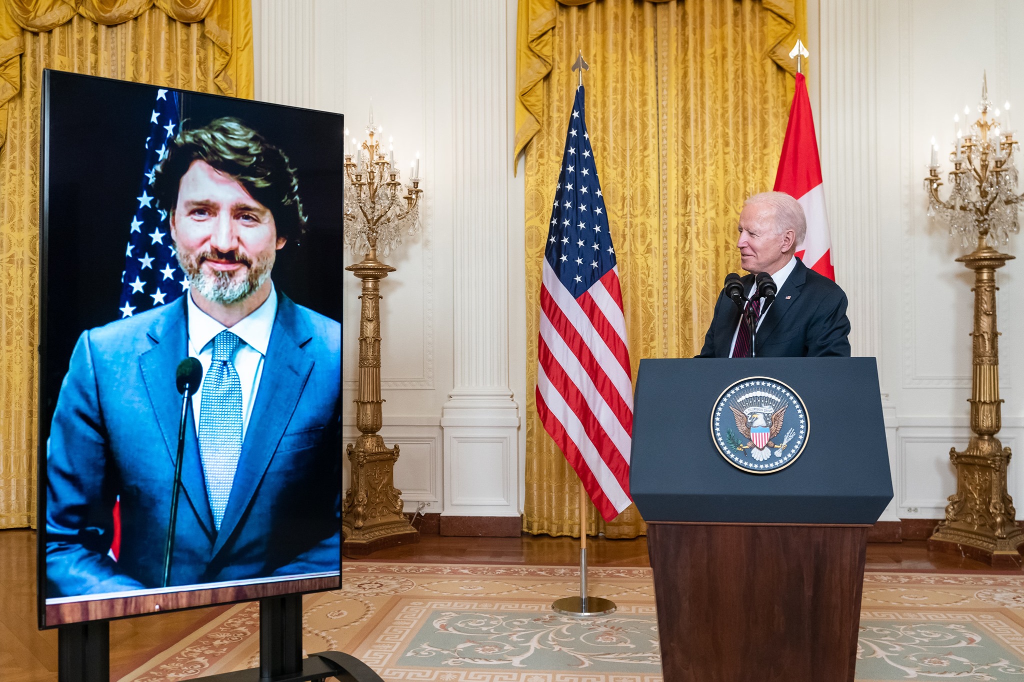 2月23日，美國總統拜登與加拿大總理杜魯道視訊會談，就如何因應中國大陸議題進行討論。